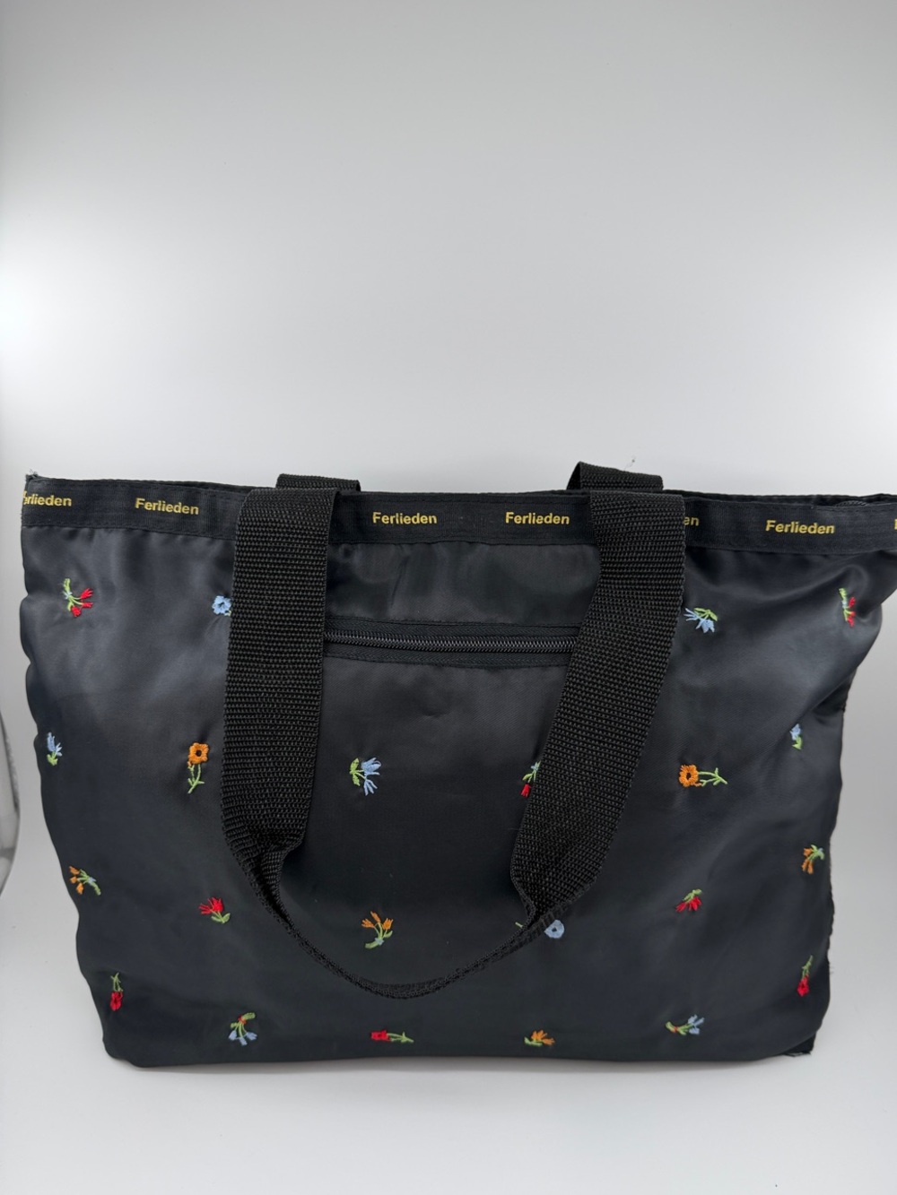 Embroidered Black Floral Tote